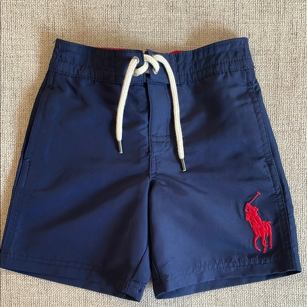 Polo Ralph Lauren boys navy swim trunks, board short style, size 4T